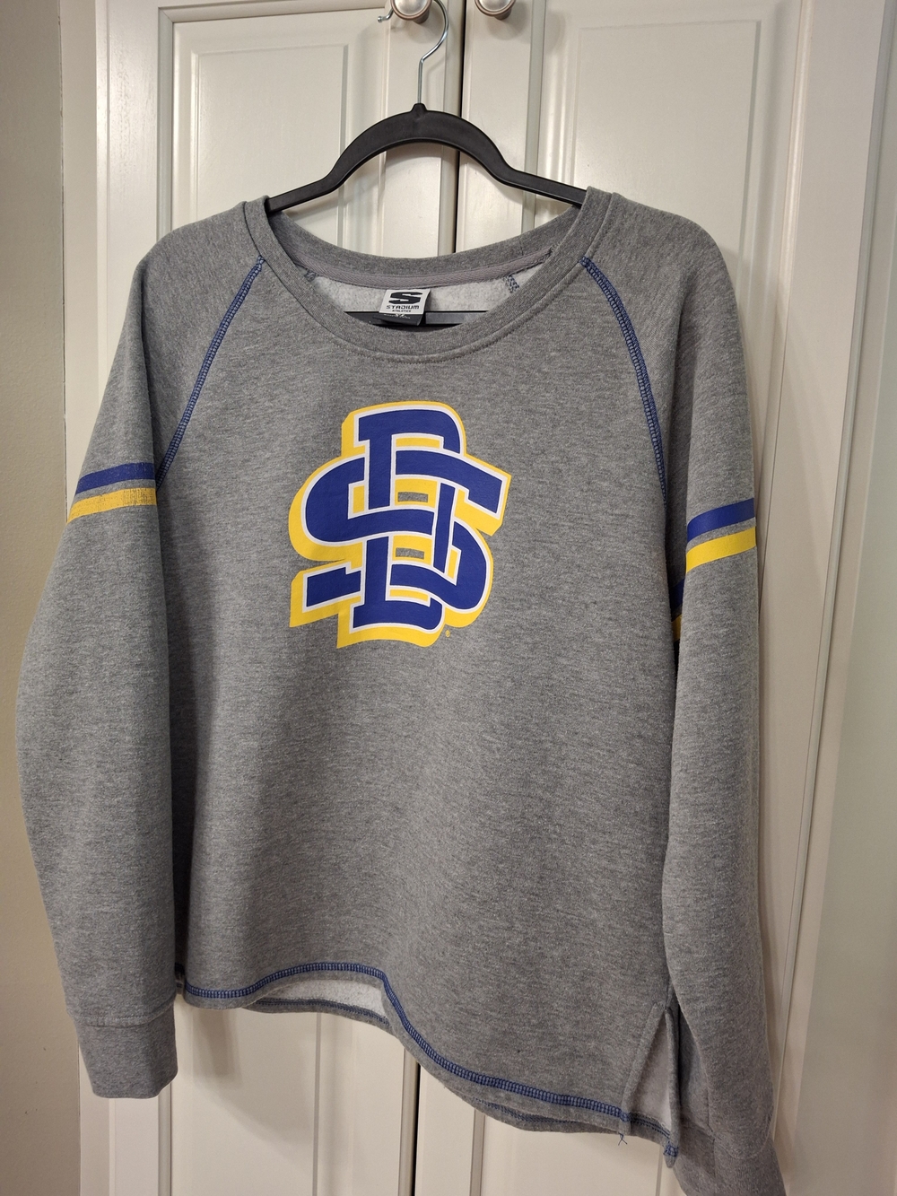 SDSU JACKRABBITS Grey Crewneck Sweatshirt with Blue & Yellow Logo